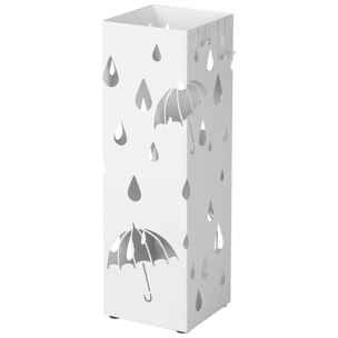 Portaombrelli In Acciaio Zincato Con Vaschetta Scolapioggia E 4 Ganci Removibili Base Antiscivolo Design Moderno Ingresso  49 x 15.5 x 15.5 Cm Bianco