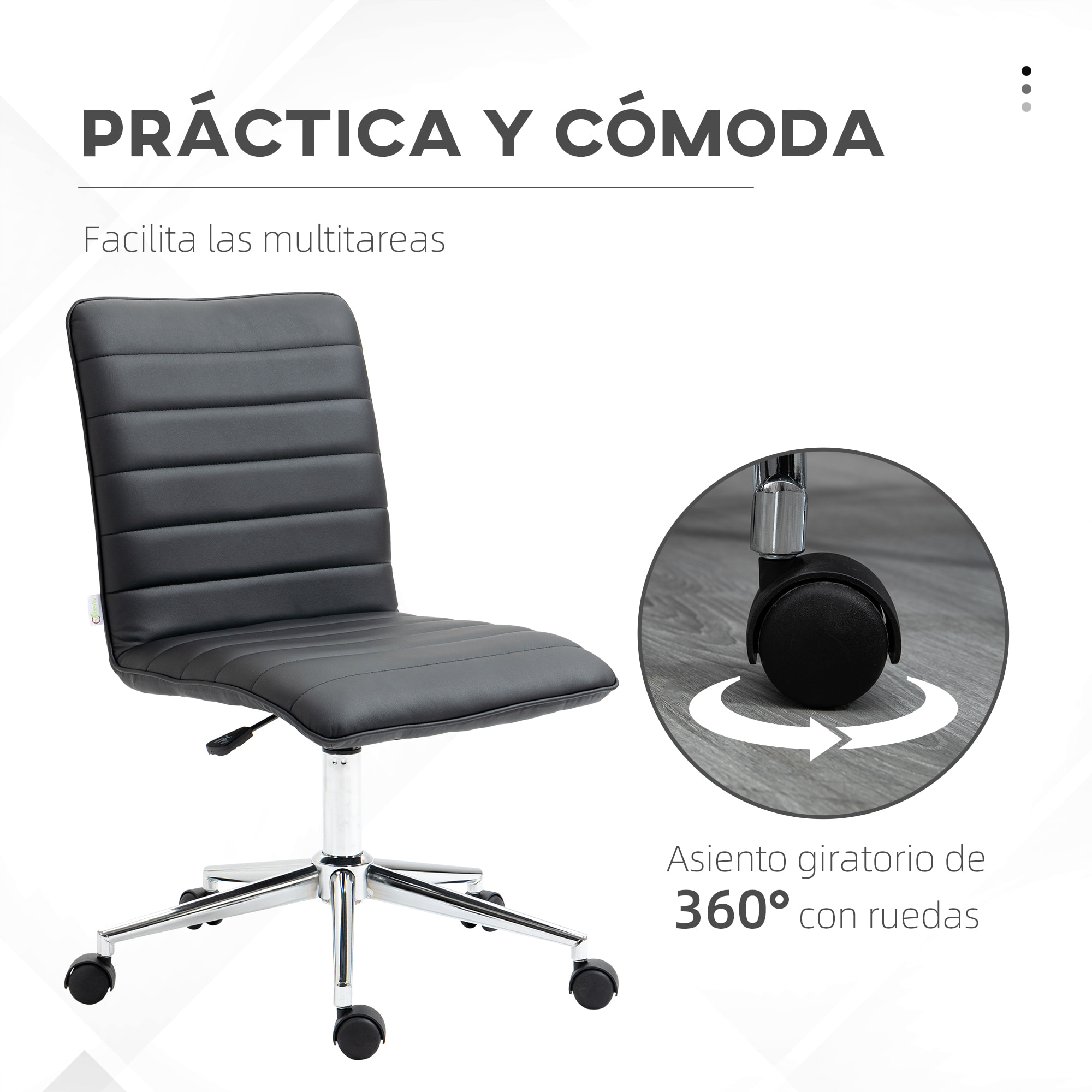 Silla de Oficina Ergonómica Silla Escritorio Giratoria con Altura Ajustable Respaldo Tapizado en Piel Sintética Carga 120 kg 47x57x76,5-86,5 cm Negro