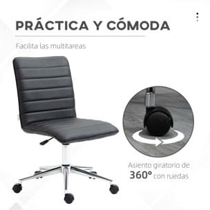 Silla de Oficina Ergonómica Silla Escritorio Giratoria con Altura Ajustable Respaldo Tapizado en Piel Sintética Carga 120 kg 47x57x76,5-86,5 cm Negro