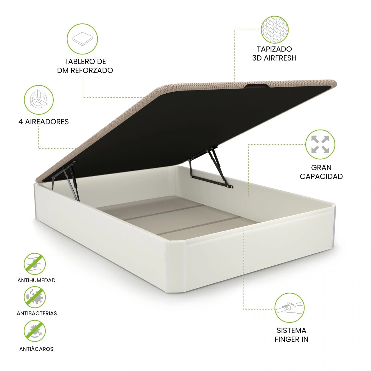 Canapé básico 135x190 cm en blanco Luxury 3D Blanco