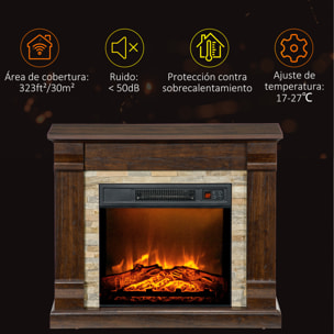 Chimenea Eléctrica 1800W Calentador de Chimenea con Efecto de Llama Mando a Distancia Temporizador y Protección Sobrecalentamiento para Sala 30 m² 80x21,6x67,8 cm Marrón Oscuro