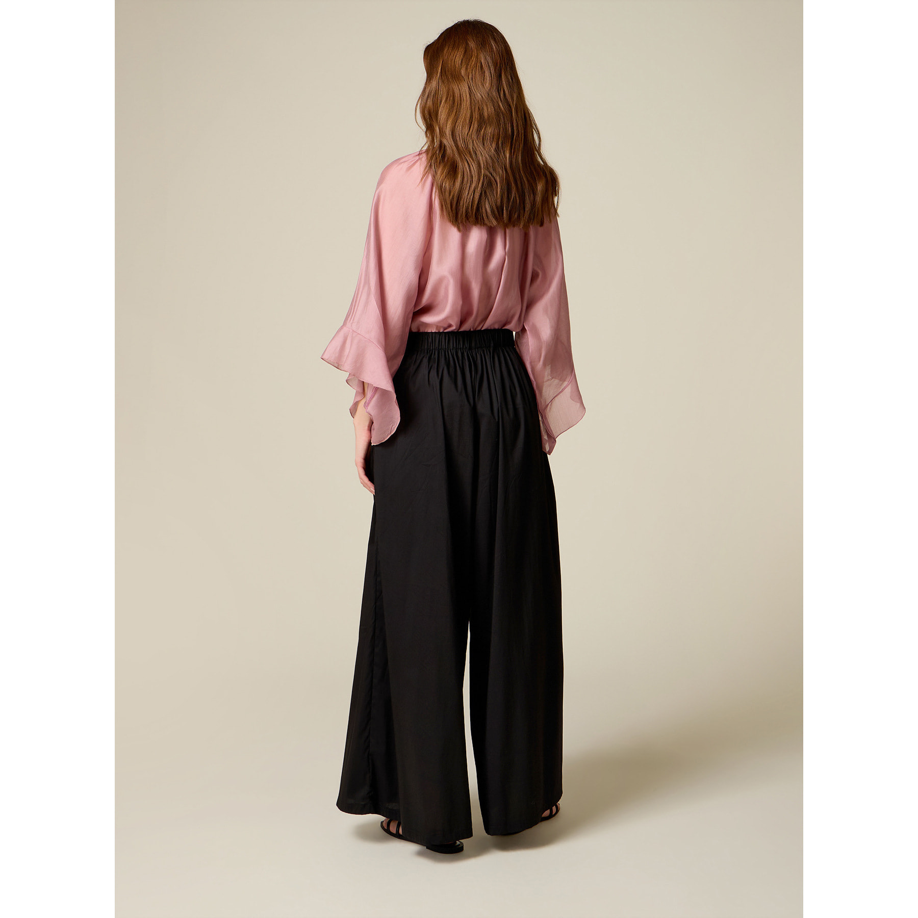 Oltre - Pantaloni wide leg con baschina in vita - Nero