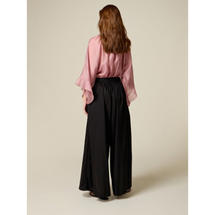 Oltre - Pantaloni wide leg con baschina in vita - Nero