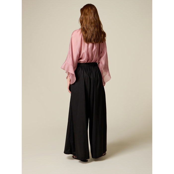 Oltre - Pantaloni wide leg con baschina in vita - Nero
