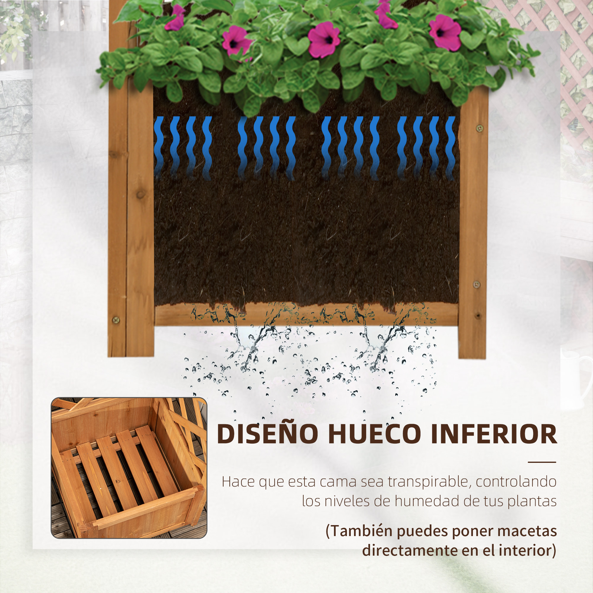 Jardinera con Enrejado de Madera para Trepadoras Cultivos Plantas 40x40x145 cm