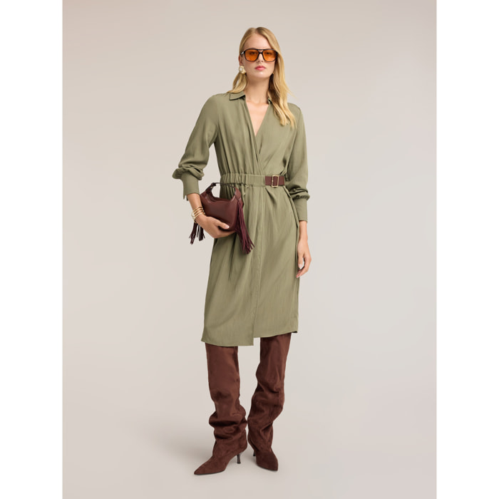Motivi - Vestito chemisier in twill drappeggiato - Verde militare