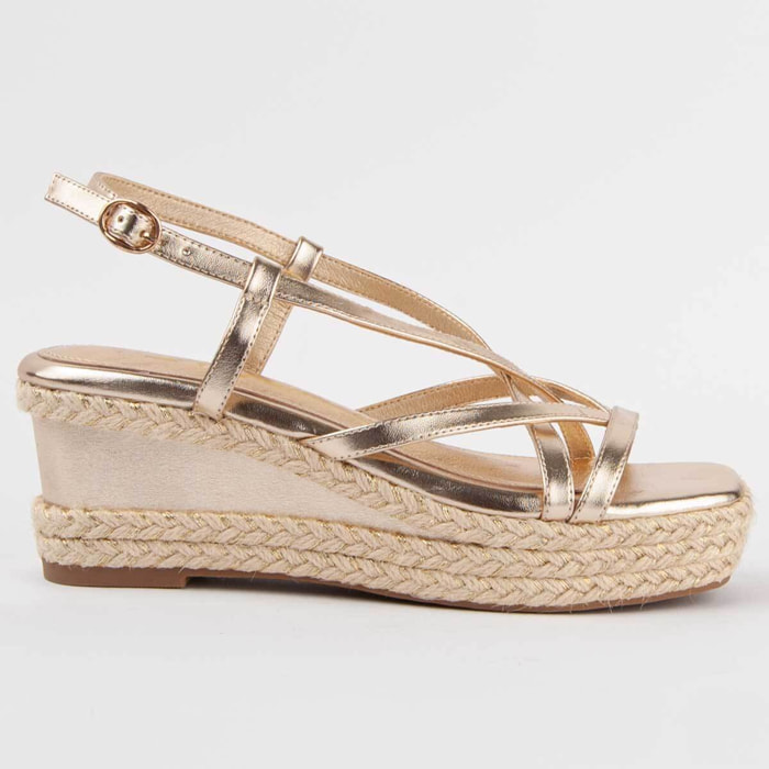 Sandalia De Cuña - Dorado - Altura: 7 Cm