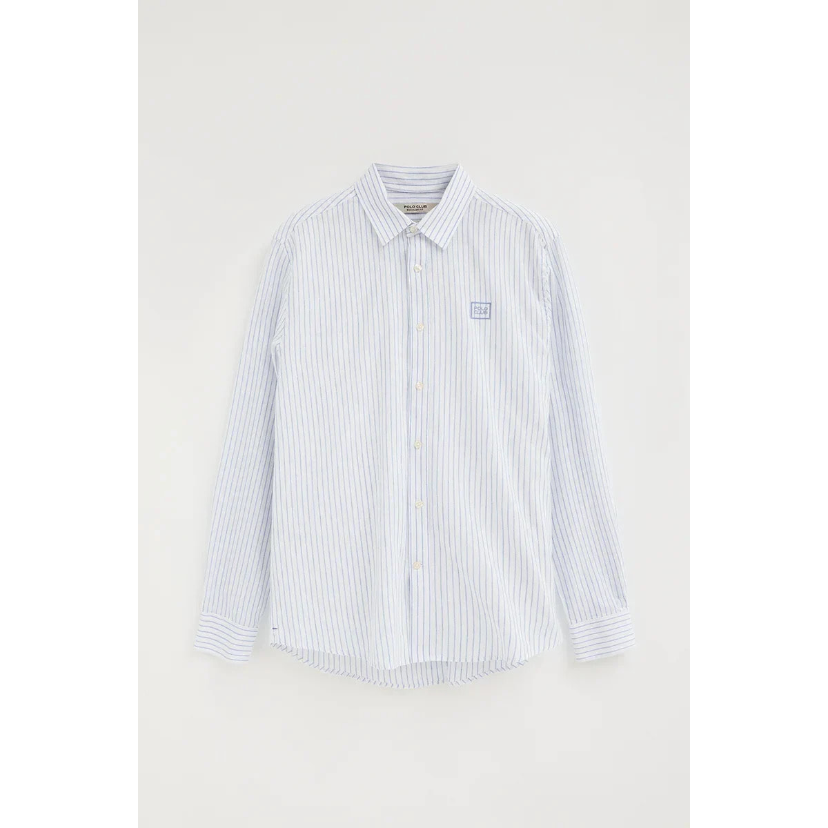 Camicia a righe bianca con colletto alla francese, taglio regolare e ricamo Polo Club