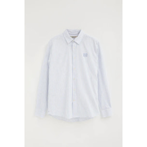 Camicia a righe bianca con colletto alla francese, taglio regolare e ricamo Polo Club