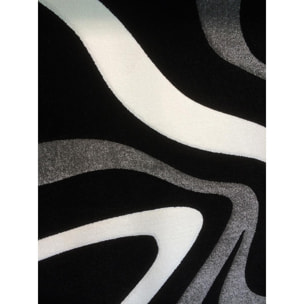 Tapis Hoja, motif : 'vague' noir gris et blanc