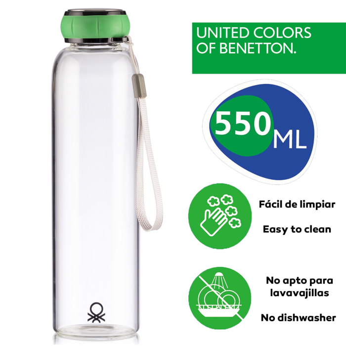 Botella de agua tapa verde benetton
