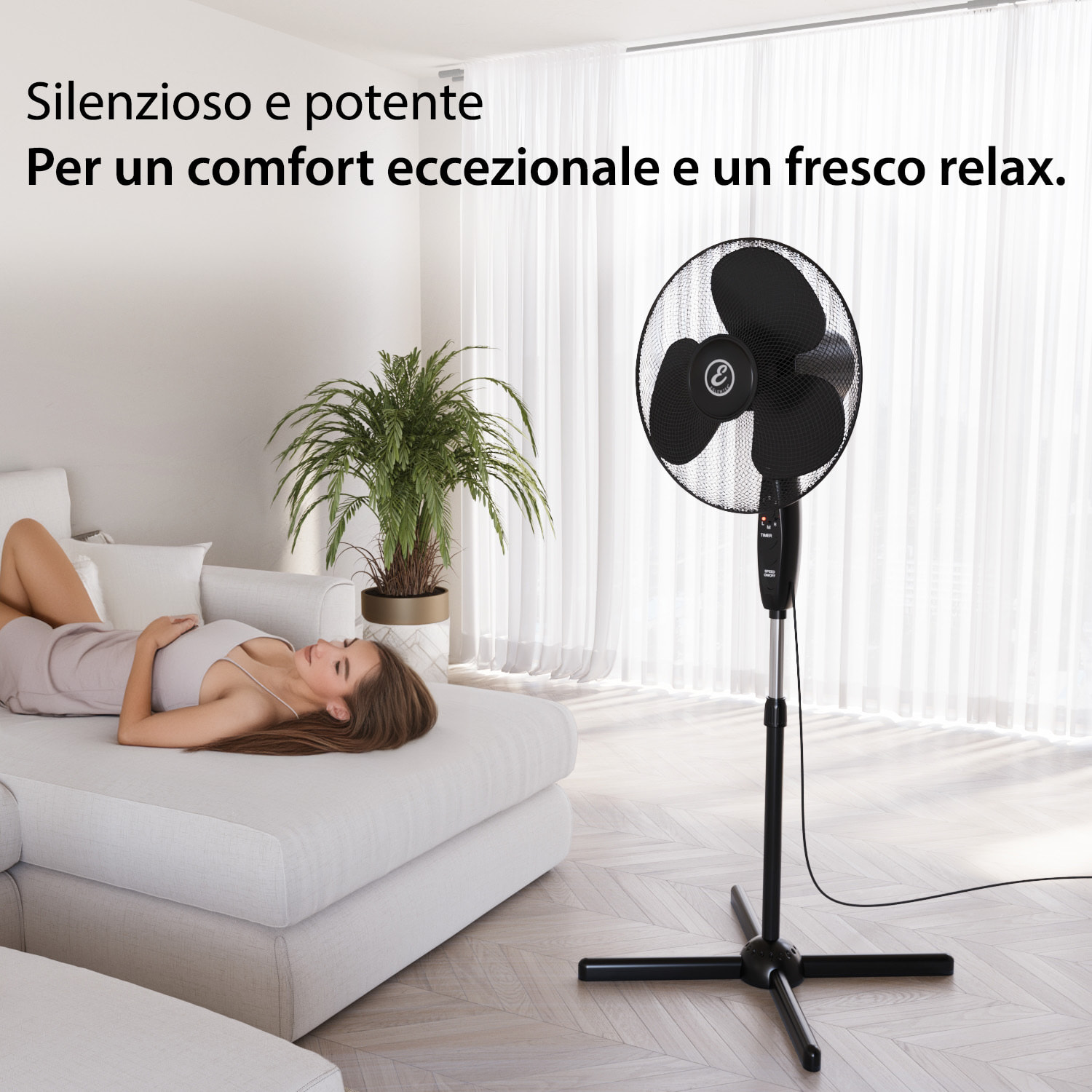Ventilatore A Piantana Potente Da 50W Pale Da 40 Cm Silenzioso Timer 7 Ore 3 Velocità Oscillante Altezza Inclinazione Regolabili E Telecomando