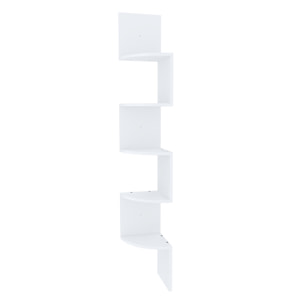 Libreria Angolare Scaffale 5 Ripiani Legno MDF Mensole Espositive da Parete Design Moderno Elegante Casa Soggiorno Salotto Studio 123x20x20 cm Bianco
