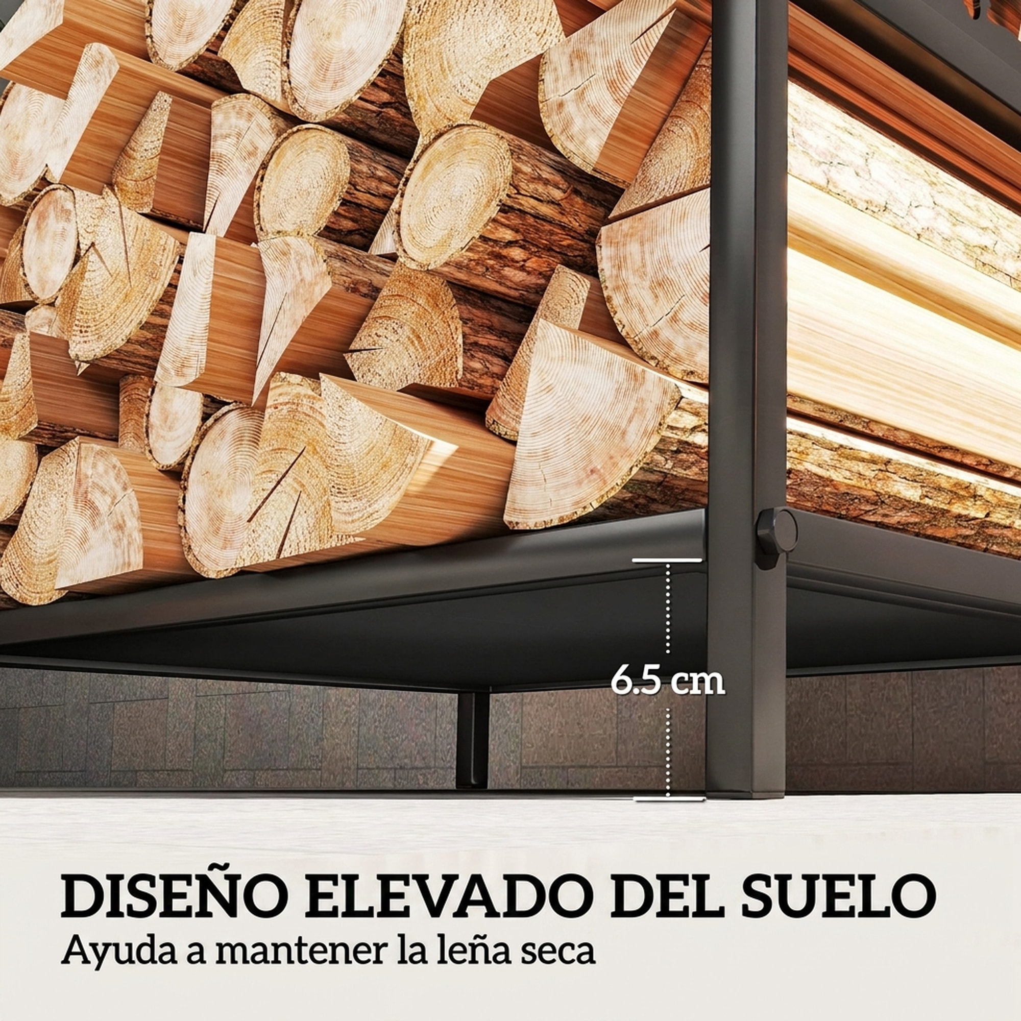 Outsunny Estante de Leña Metálico, 42,5x33,5x43 cm, Leñero Exterior Decorativo Resistente con Asas, Soporte de Madera para Chimenea, para Jardín, Terraza