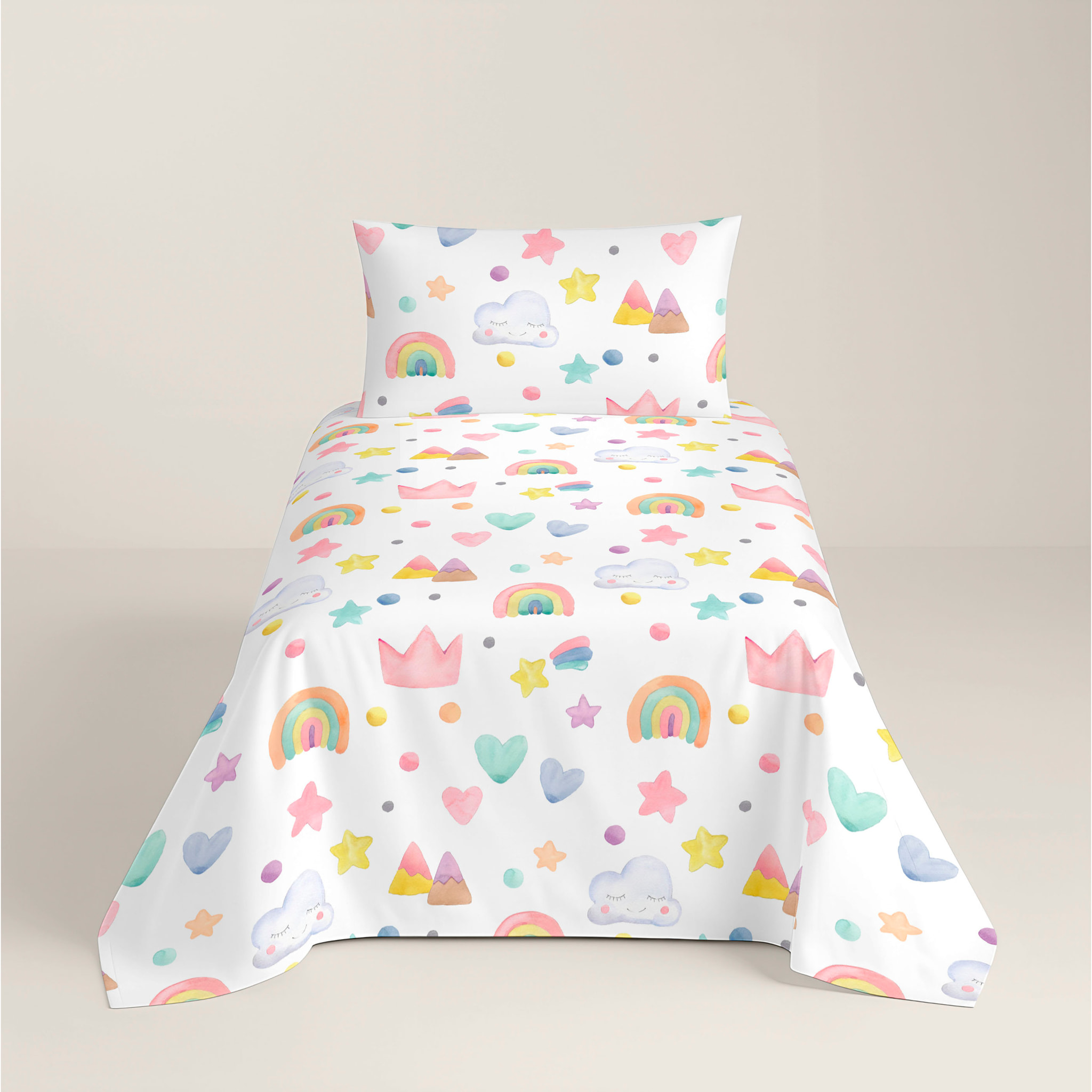 Cool Kids - Juego de Sábanas Estampadas - Infantil - Incluye 1 Funda de Almohada + 1 Sábana Bajera - 100% Algodón - Confetti