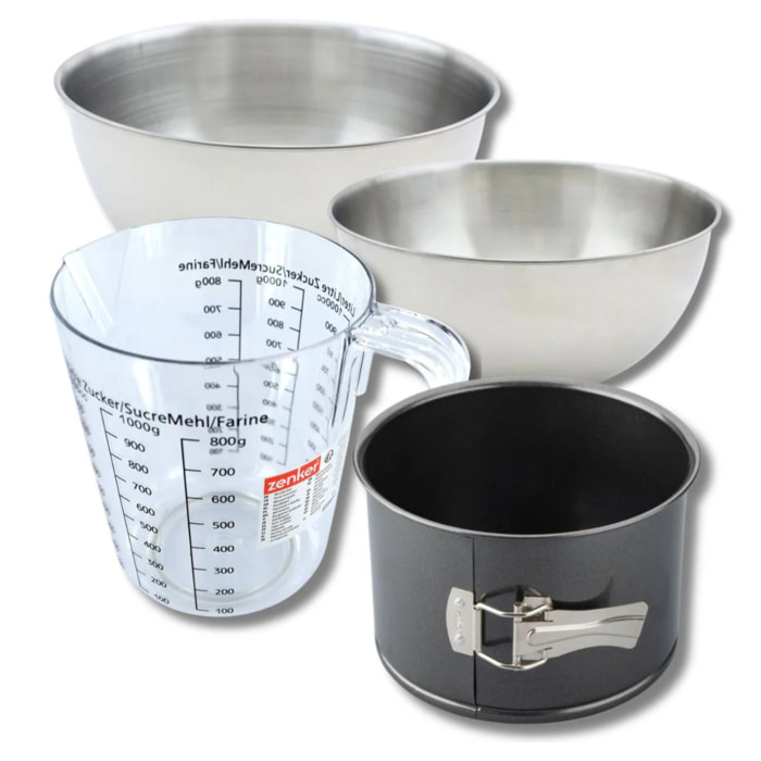 Set pâtisserie avec moule à panettone 18 cm à charnière, 2 bols à mixer, verre mesureur et spatule Zenker