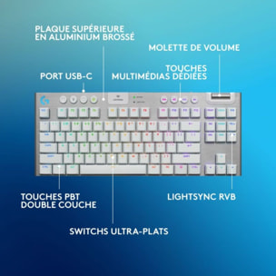 Clavier gamer sans fil LOGITECH G915 X Lightspeed TKL Tactile Blanc