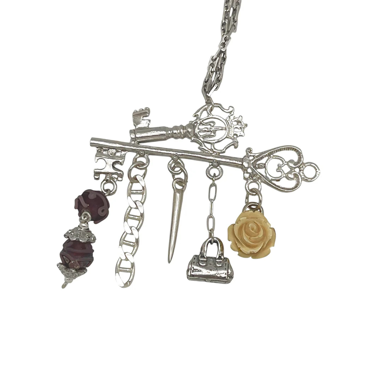 Collar largo Key Club charms pendant en plata chapado 10µ