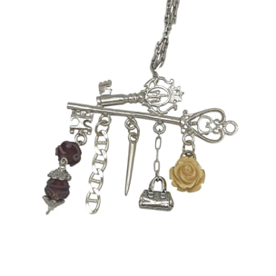Collar largo Key Club charms pendant en plata chapado 10µ