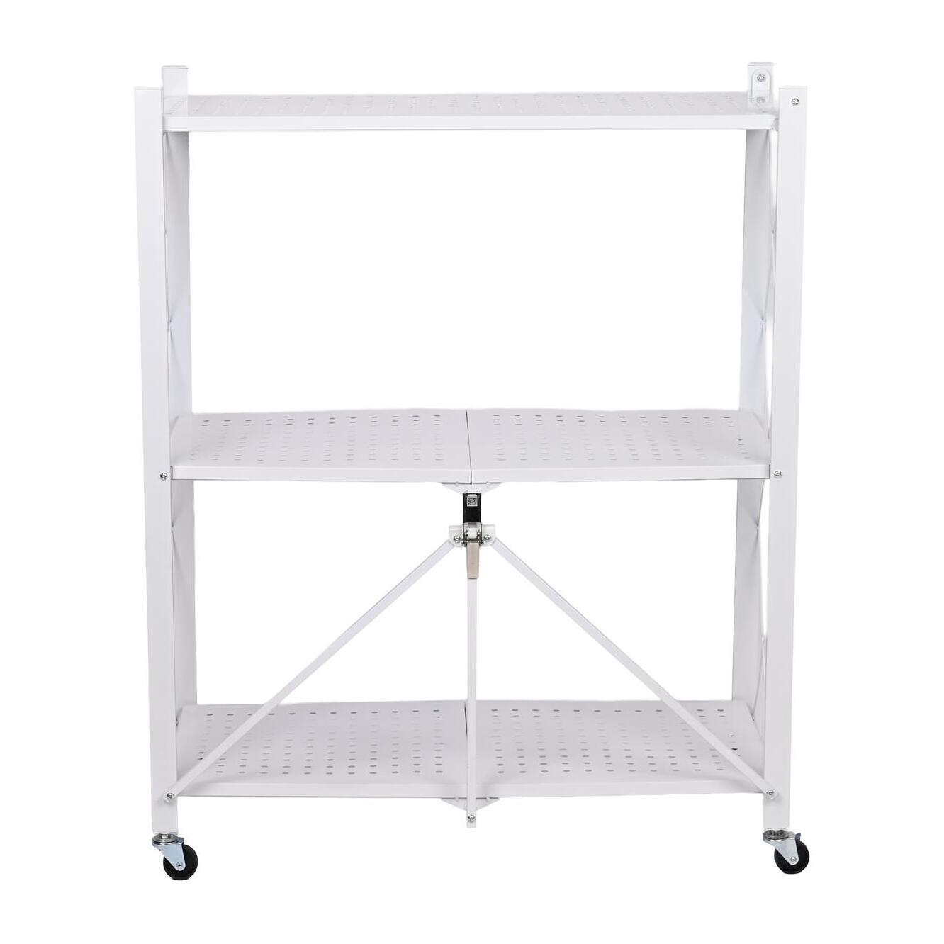 Estantería de Almacenamiento PLEGABLE de 3 Estantes con ruedas, SIN montaje 71x34x89cm color Blanco