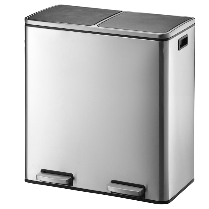 Poubelle de cuisine à pédale tri sélectif grande capacité 60L (2x30L) MAJOR en acier Inox