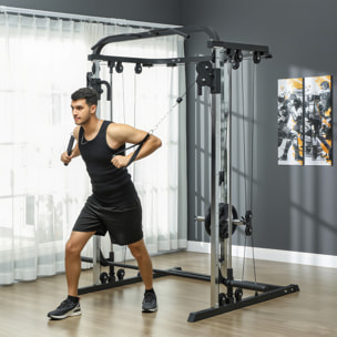 Station de musculation double polie barre de traction et barre longue musculation acier noir