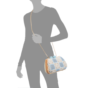 Bonamico Bolso bandolera Mujer. Fabricado en madera natural, algodón y paja trenzada.