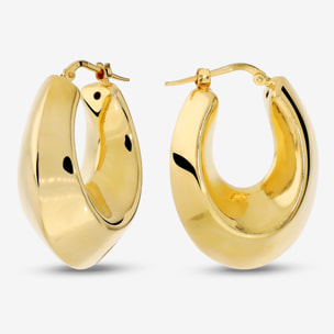Orecchini a Cerchio Lucidi Design a Scudo placcati Oro Giallo 18Kt