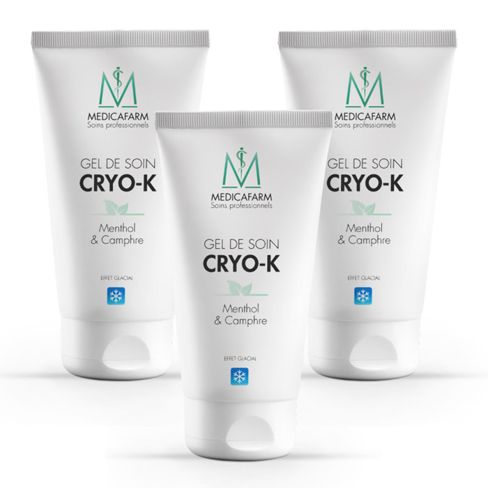 MEDICAFARM - Gel de soin CRYO-K - Gel de Soin "effet froid intense" - Menthol & Camphre - Sans paraben - Lot de 3 tubes 125 ml