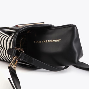 Borsa a tracolla in tessuto a righe abbinato ad effetto pelle