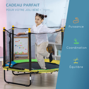 Trampoline enfant Ø 1,40 × 1,13H m filet de sécurité porte zipée couvre-ressorts multicolore 6 poteaux rembourrés noir