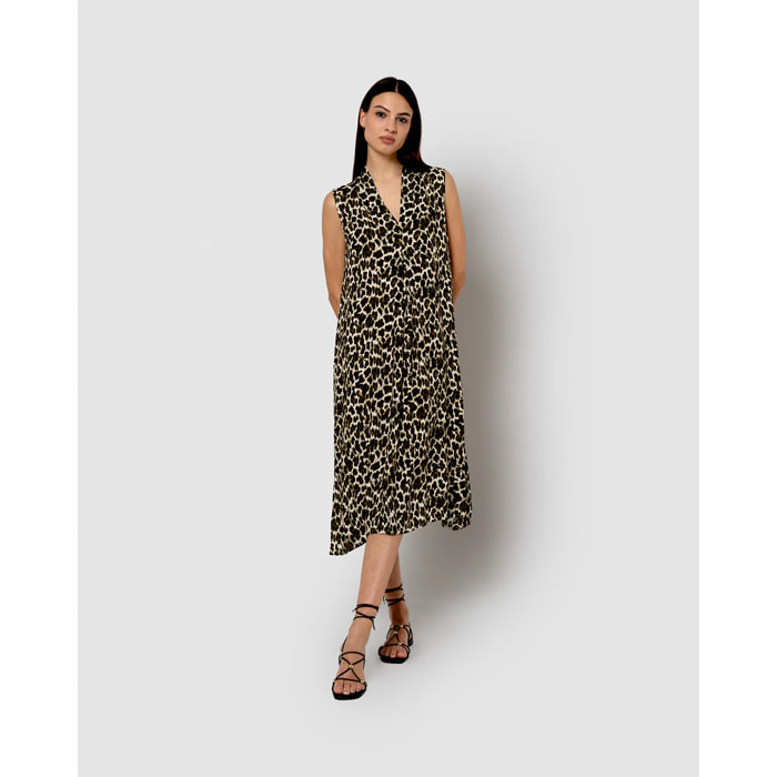Vestido midi bambula detalles plisados miami marrón