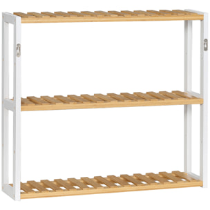 Estantería de Pared de Bambú Balda de Pared de 3 Niveles Estante Flotante para Salón Dormitorio Cocina Baño 60x15x54 cm Natural y Blanco