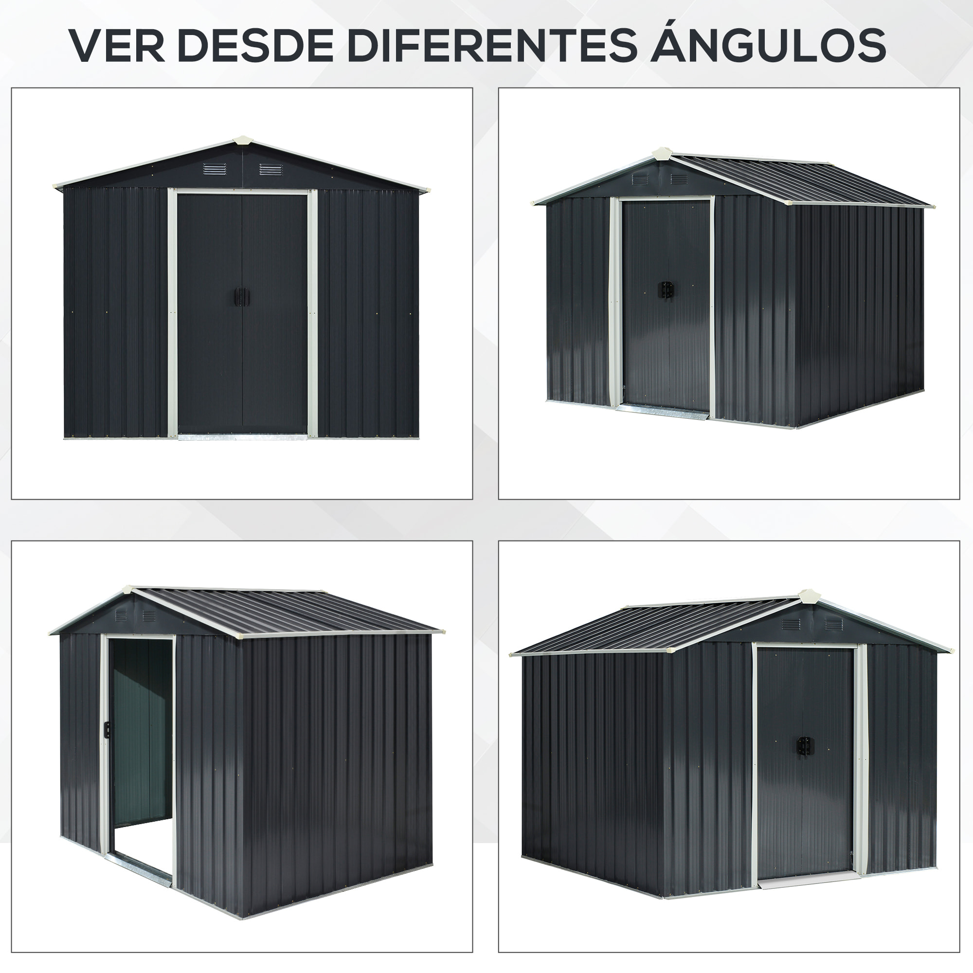 Caseta de Jardín de 4,1 m² 236x174x190 cm Cobertizo Exterior para Almacenar Herramientas con Puertas Correderas y 4 Ventanas para Terraza Patio Gris