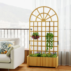 Jardinera con Enrejado de Madera, Jardinera Exterior Grande para Plantas Trepadoras, con Ofricios de Drenaje, Macetero Elevado para Jardín, Patio, Terraza, 90x30x180 cm, Natural
