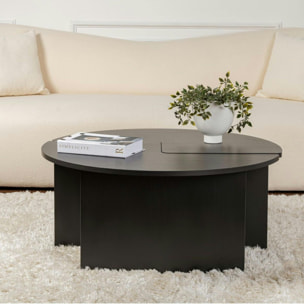 Table basse ronde noire effet bois - design puzzle MARFA