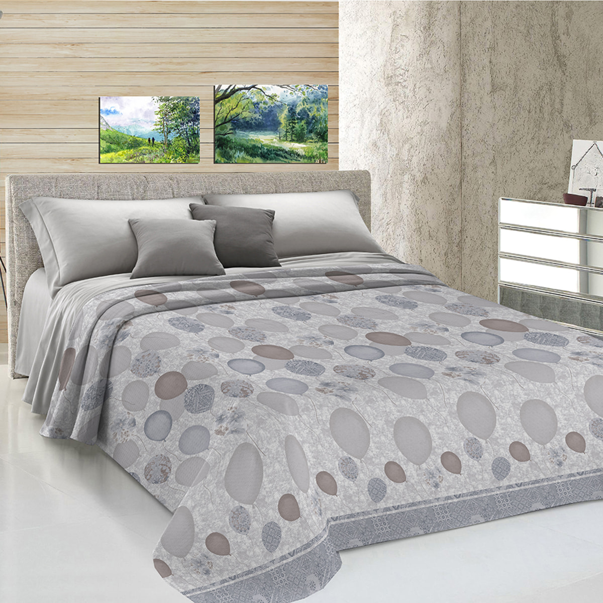 Copriletto di cotone palloncini grigio