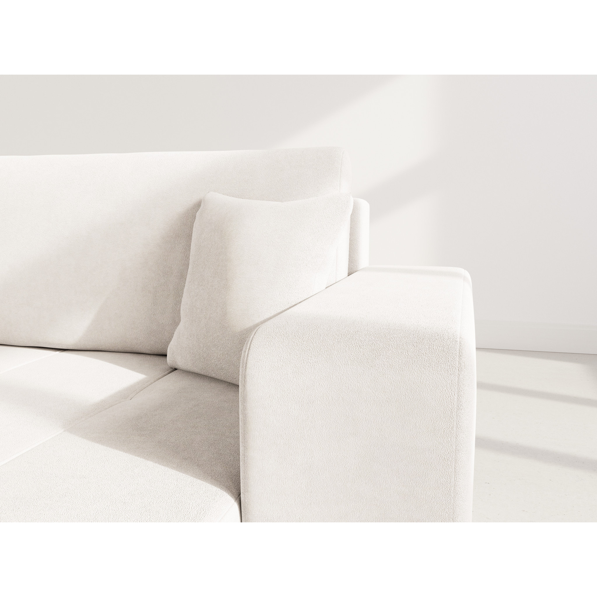 Nicole - Canapé panoramique en U 7 places convertible avec coffre en tissu - Beige