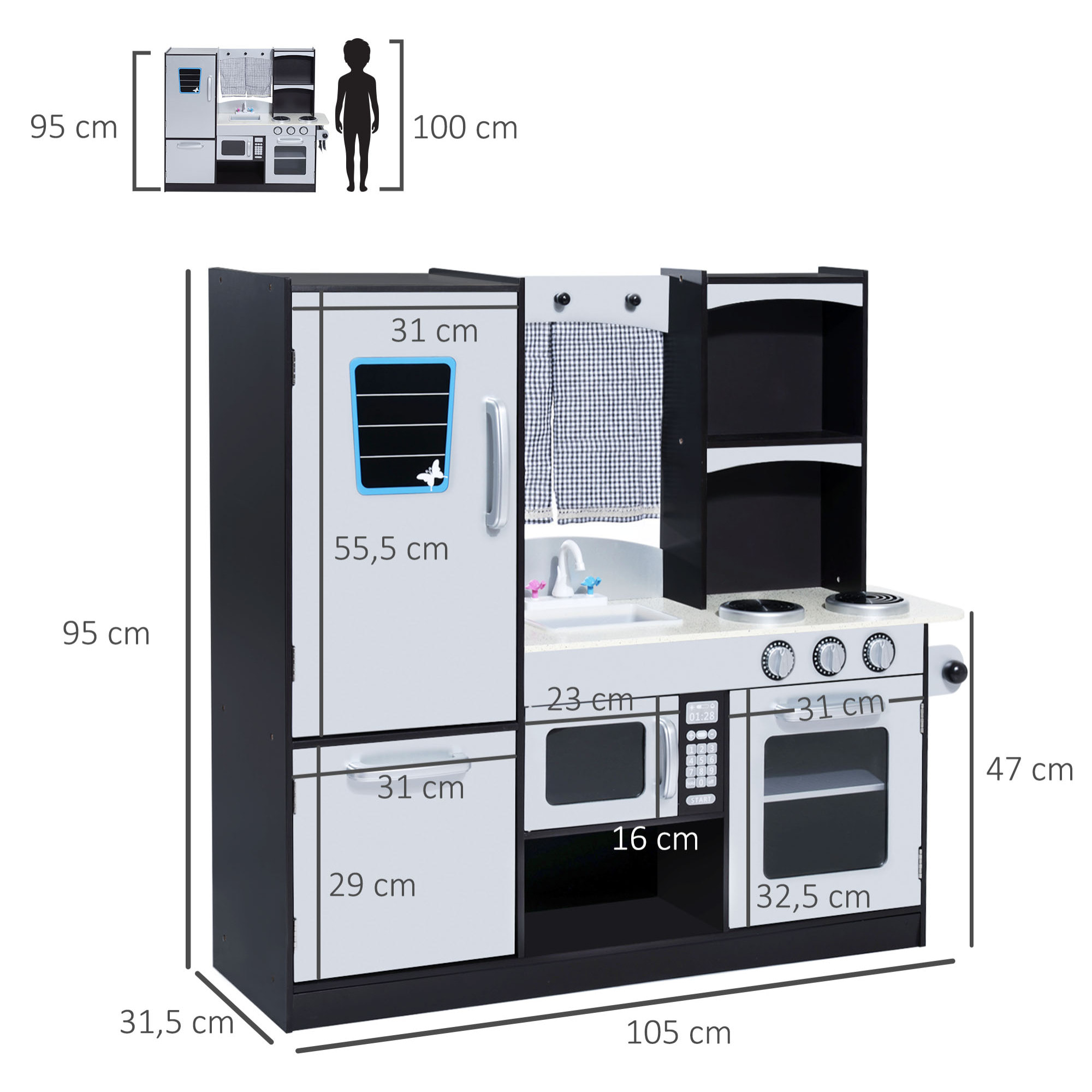 Cocina de Juguete con Horno Microondas Fregadero Negro y Plata