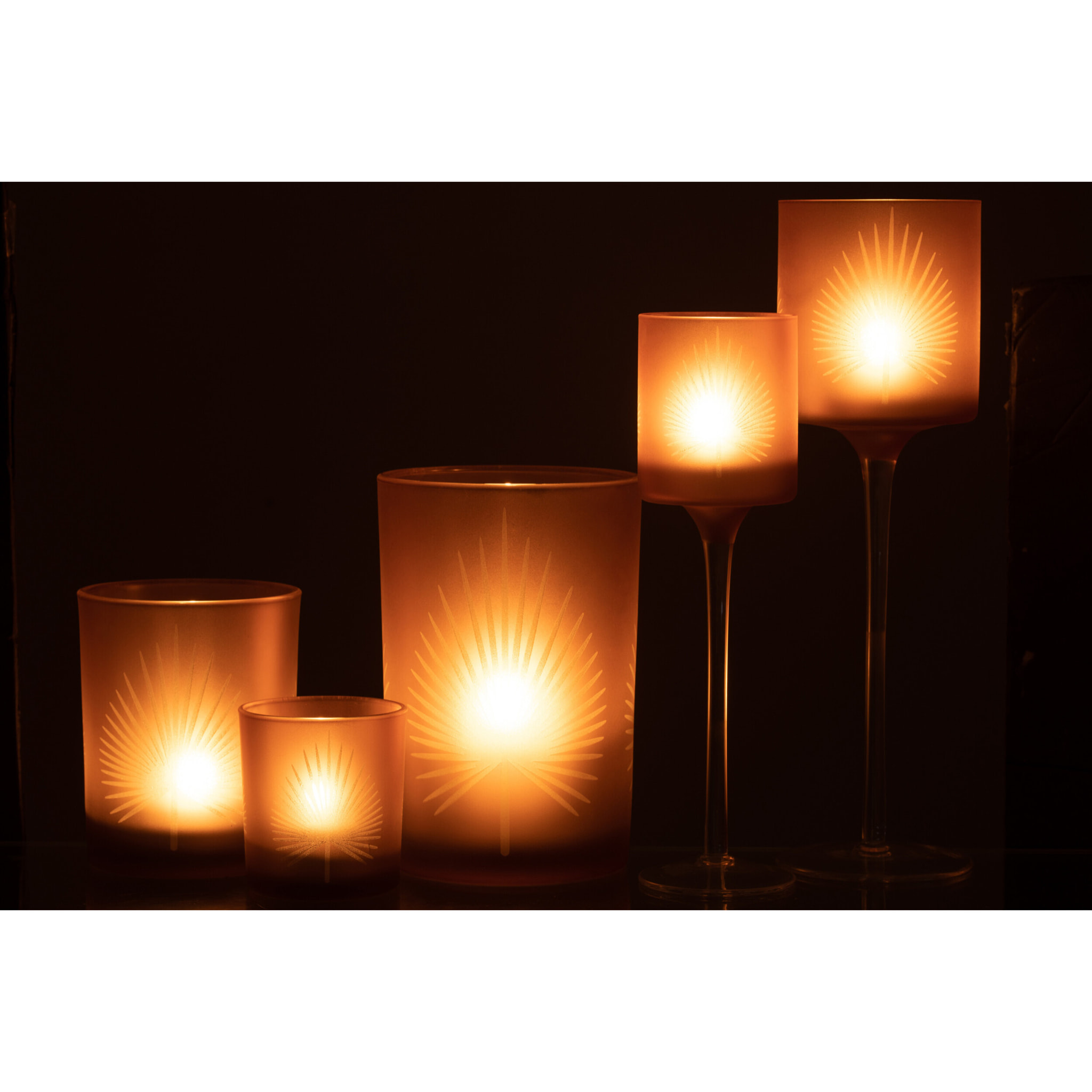 J-Line photophore + Pied Feuille de palmier - verre - beige - large