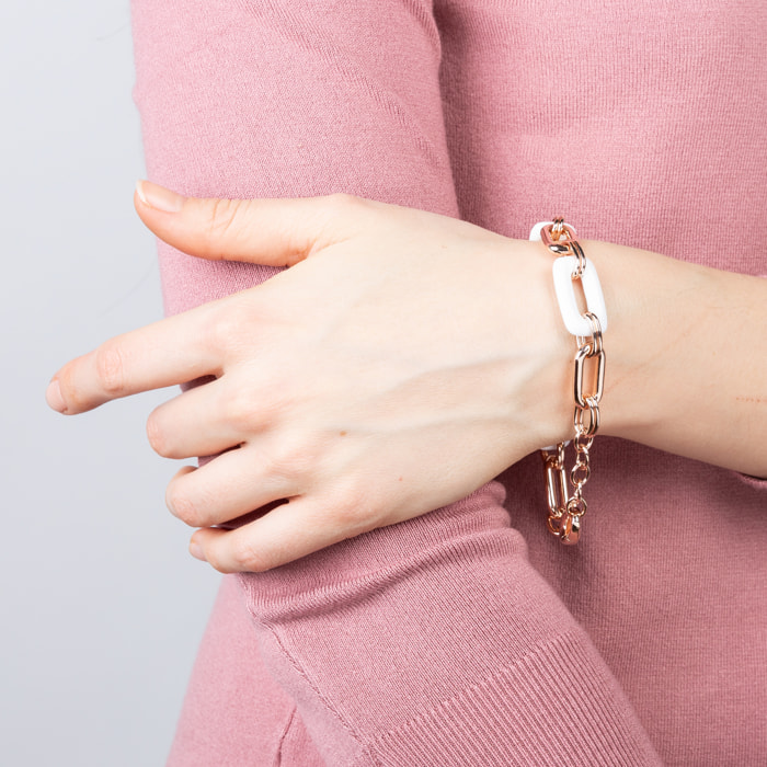 Bracciale a Maglie Rettangolari in Pietra Naturale Agata Bianca