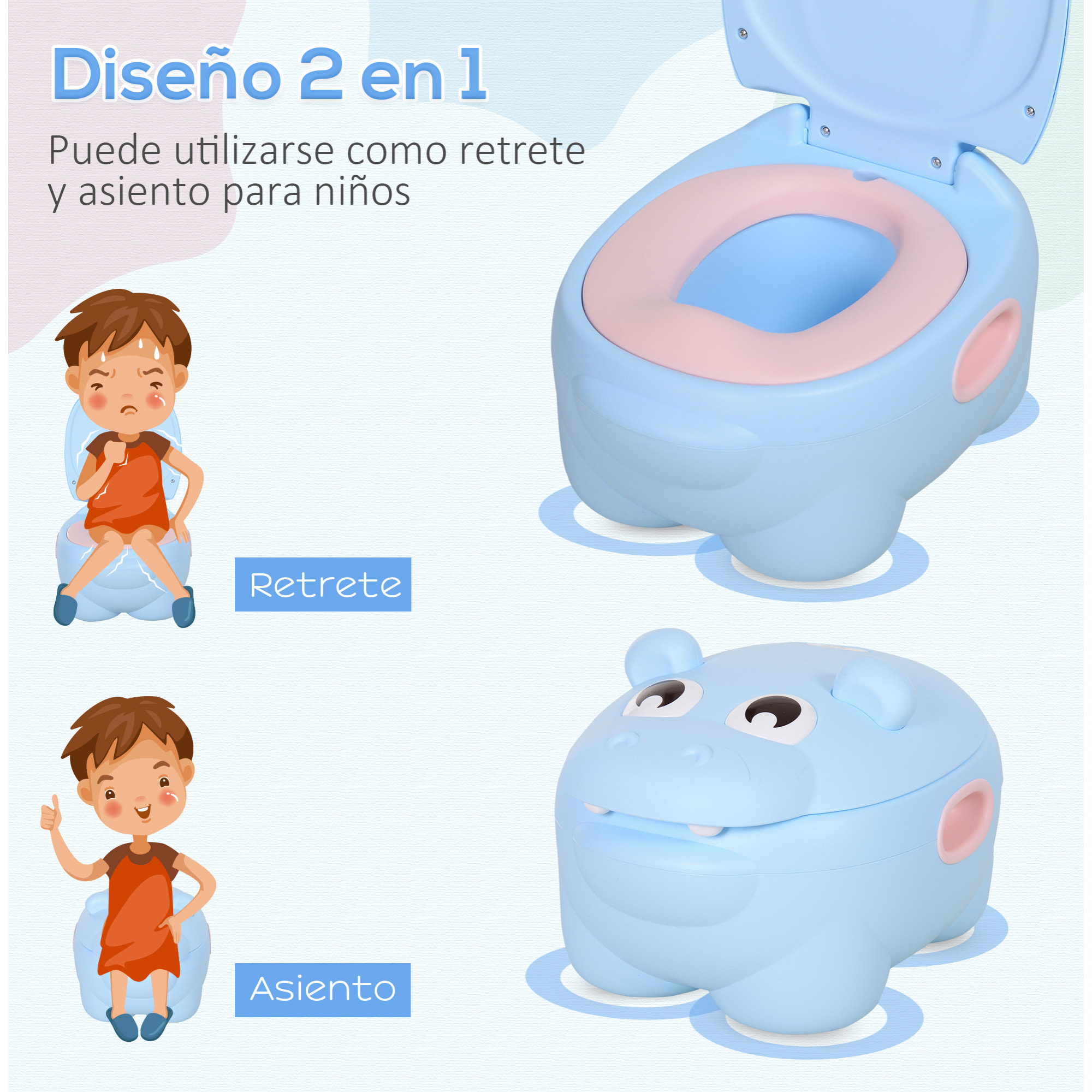 Orinal Infantil en Forma de Hipopótamo Azul