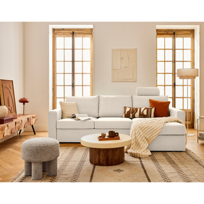 Barrie - canapé d'angle réversible 4 places avec têtière amovible en tissu - Beige