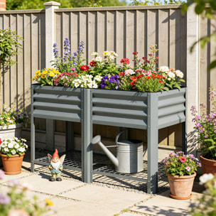 Huerto Urbano Elevado con Estante Inferior, Mesa de Cultivo de Metal Galvanizado con Forro y Guantes, para Cultivo, Plantas y Flores, 120x55x80 cm, Gris Plateado