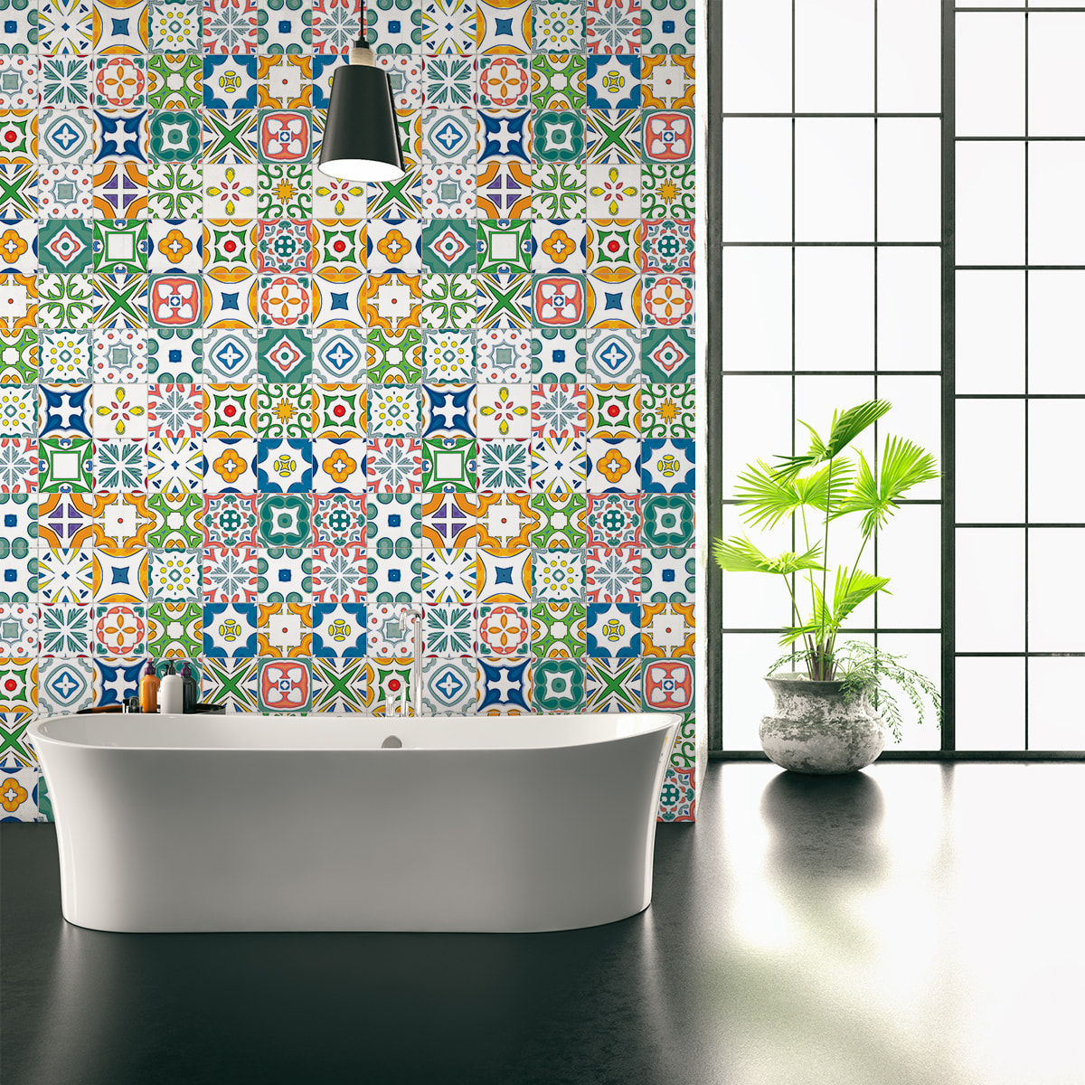 Stickers muraux - Sticker Mural Carrelage adhésif Cuisine Salle de Bain - 60 STICKERS CARRELAGES AZULEJOS JOANA