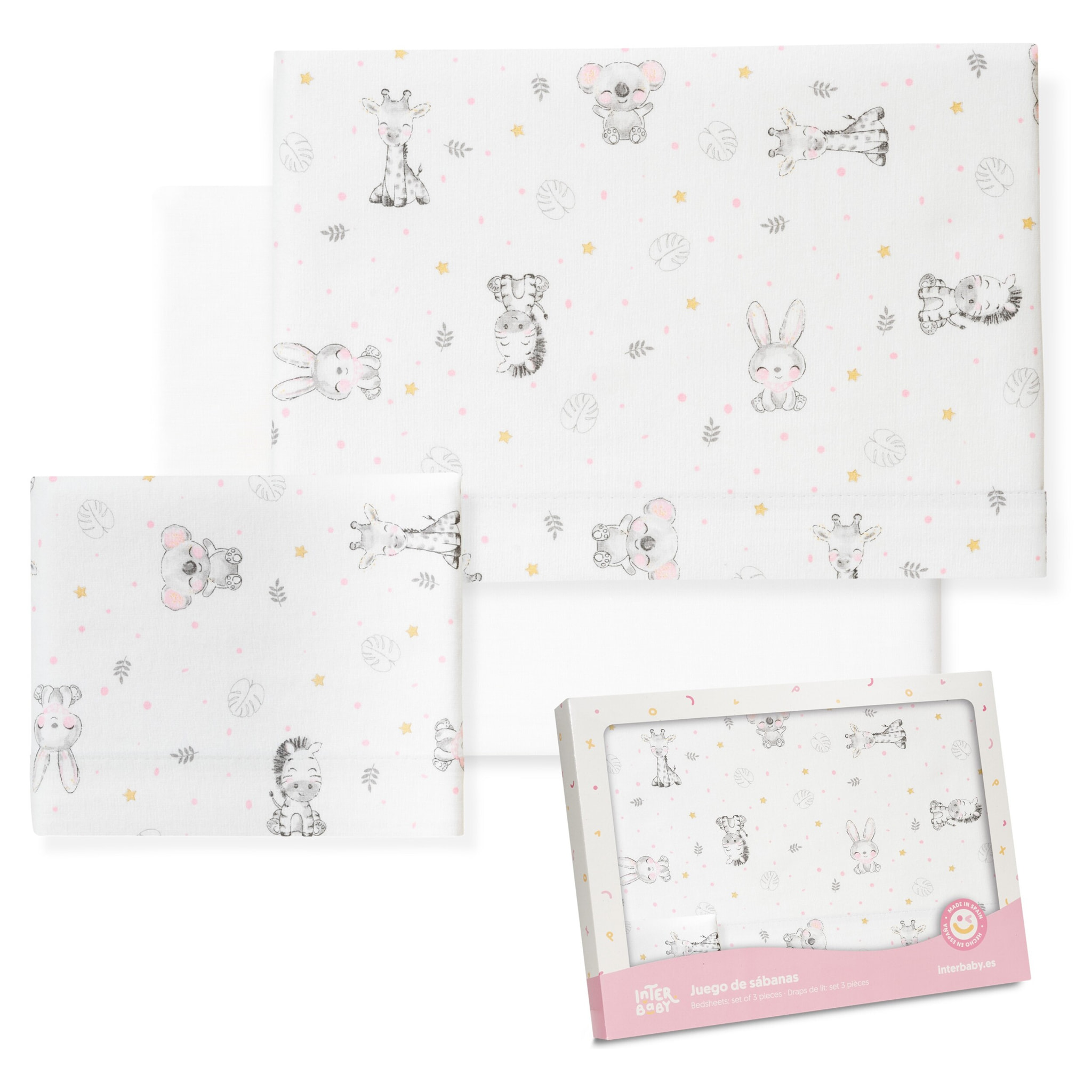 Triptico Coche Franela Modelo Koala Bco/Rosa