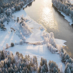 Tableau rivière enneigée vue aérienne Toile imprimée