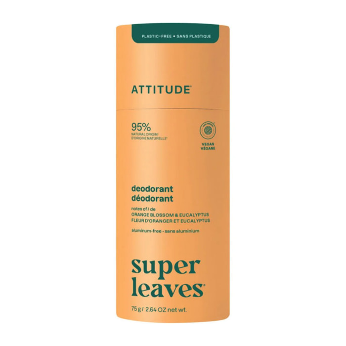 Super leaves Desodorante - Flor de azahar y eucalipto - plastic free, Attitude, 75g