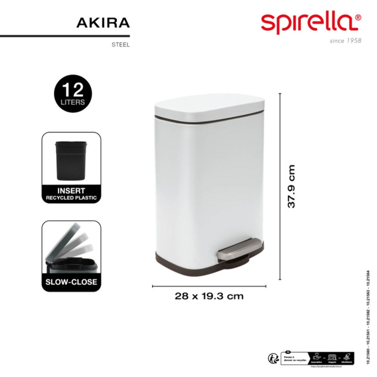 Poubelle à pédale Acier AKIRA 12L Blanc mat Spirella