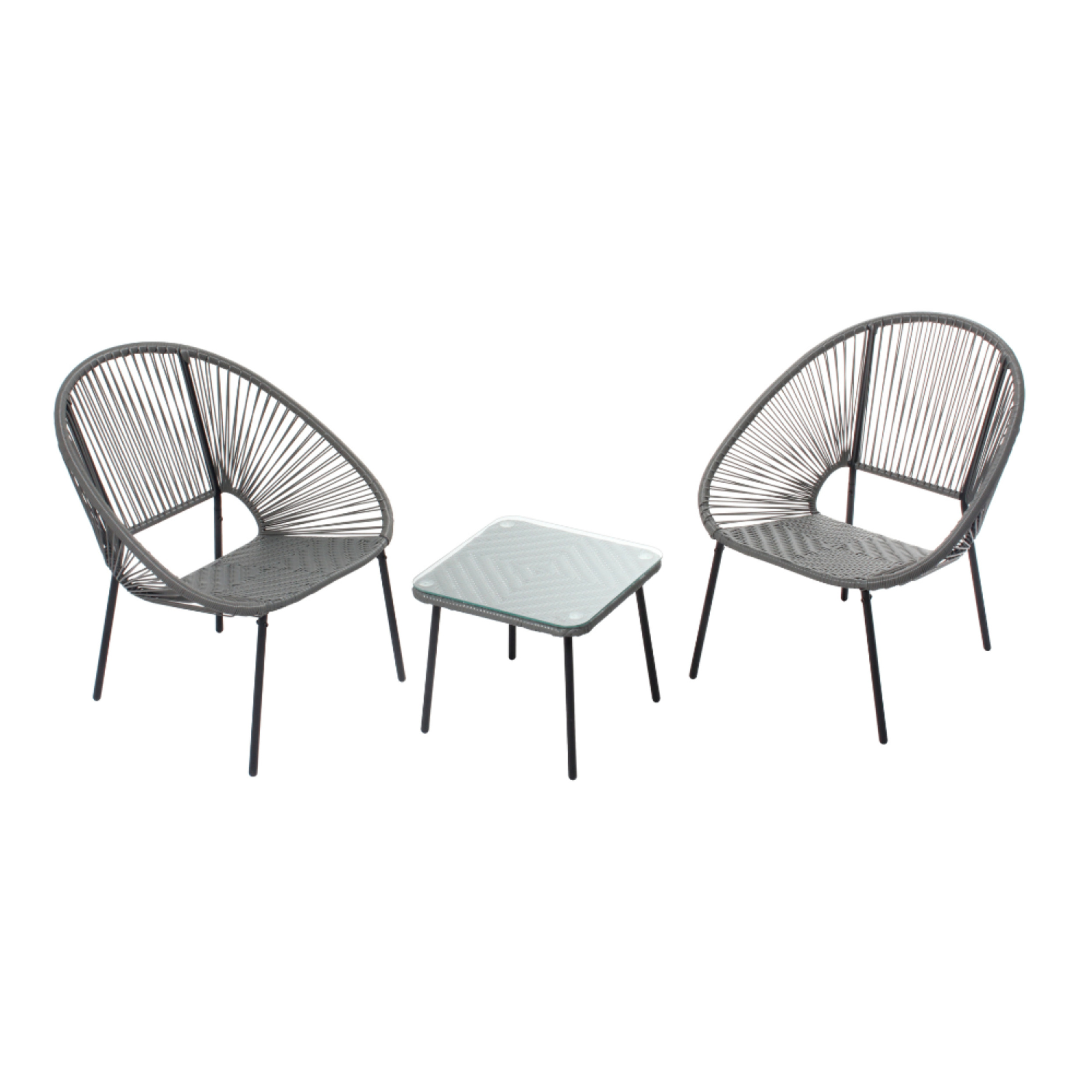 Set de 2 fauteuils + table basse gris foncé LIO